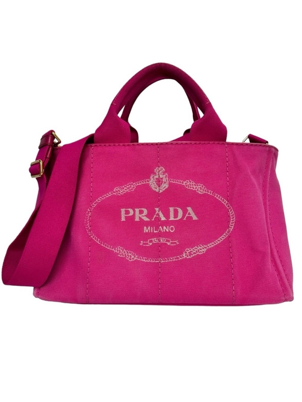 Prada Canapa Shoulder Crossbody Bag Tote Fuchsia Pink Purple Large Summer